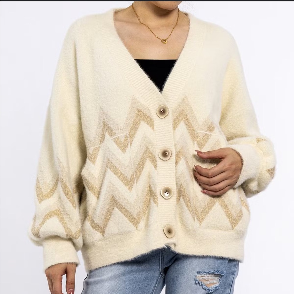 Fate patterned button down sweater